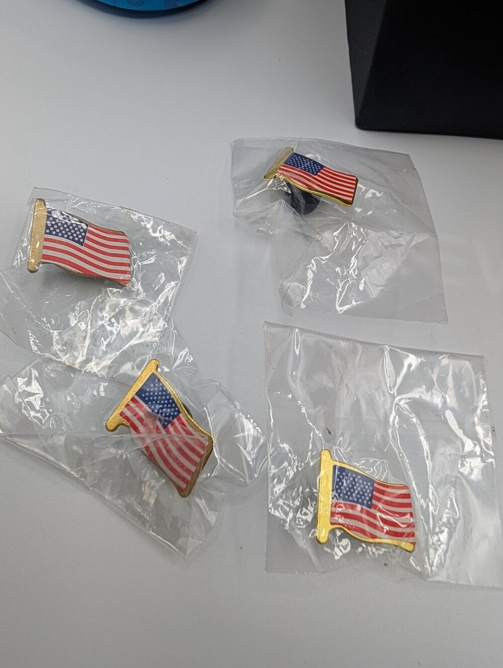 Lot of 4 US American Flag Lapel Pinbacks Patriotic Enamel Pins New Sealed